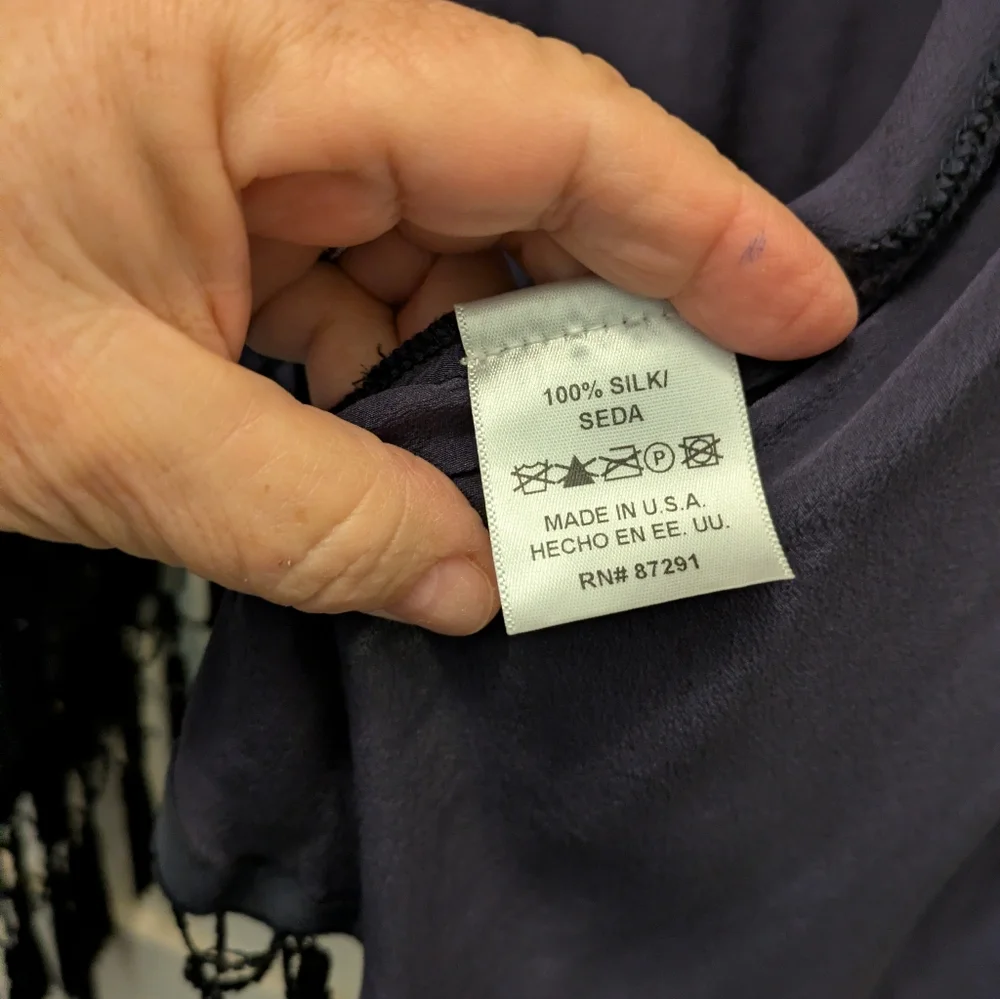 Johnny Was Love and Liberty Navy Blue Silk Kimono/ Jacket w/ Black Embroidery- M - Picture 4 of 5